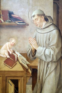 Ulusal Antik Sanat Müzesi. Aziz Anthony ve Çocuk İsa. Ayrıntılar. Frei Carlos. 16. yüzyıl. Meşe üzerine yağ paneli..