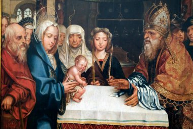 Ulusal Antik Sanat Müzesi. İsa 'nın tapınakta sunumu. Ayrıntılar. Gregorio Lopes. 16. yüzyıl. Meşe kaplamalı yağ. Paraiso sunağı.