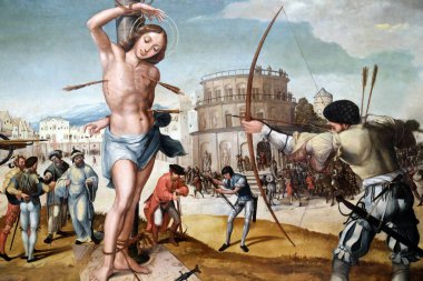 Ulusal Antik Sanat Müzesi. Aziz Sebastian 'ın şehitliği. Gregorio Lopes. 16. yüzyıl. Meşe üzerine yağ paneli.