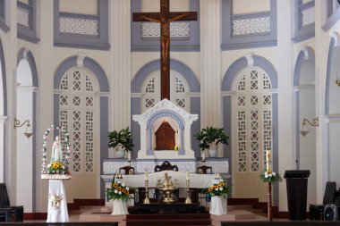 Aziz Francis Xavier, Katolik Kilisesi. Eski Fransız sömürge tarzı mimari. 1911. Rengi. Vietnam.