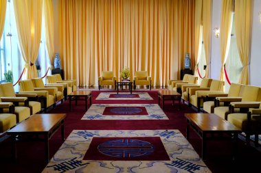 Birleşme ya da Bağımsızlık Sarayı. Güney Vietnam Hükümeti 'nin hükümet binasıydı. Resepsiyon salonu. Ho Chi Minh Şehri. Vietnam.