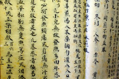 Fito Müzesi veya Vietnam Geleneksel Tıp Müzesi. Eski oryantal tıp kitabı, Çince. Ho Chi Minh Şehri. Vietnam.