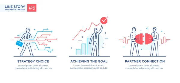 Conjunto de ilustrações conceito com empresários. Fluxo de trabalho, crescimento, gráficos. Desenvolvimento de negócios, marcos. ilustração linear Ícones infográficos. Cartaz de impressão do site de aterrissagem —  Vetores de Stock