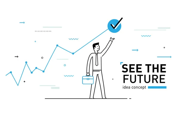 Zakenman behaalt het doel. schema van de prestaties. Succes, groeicijfers — Stockvector