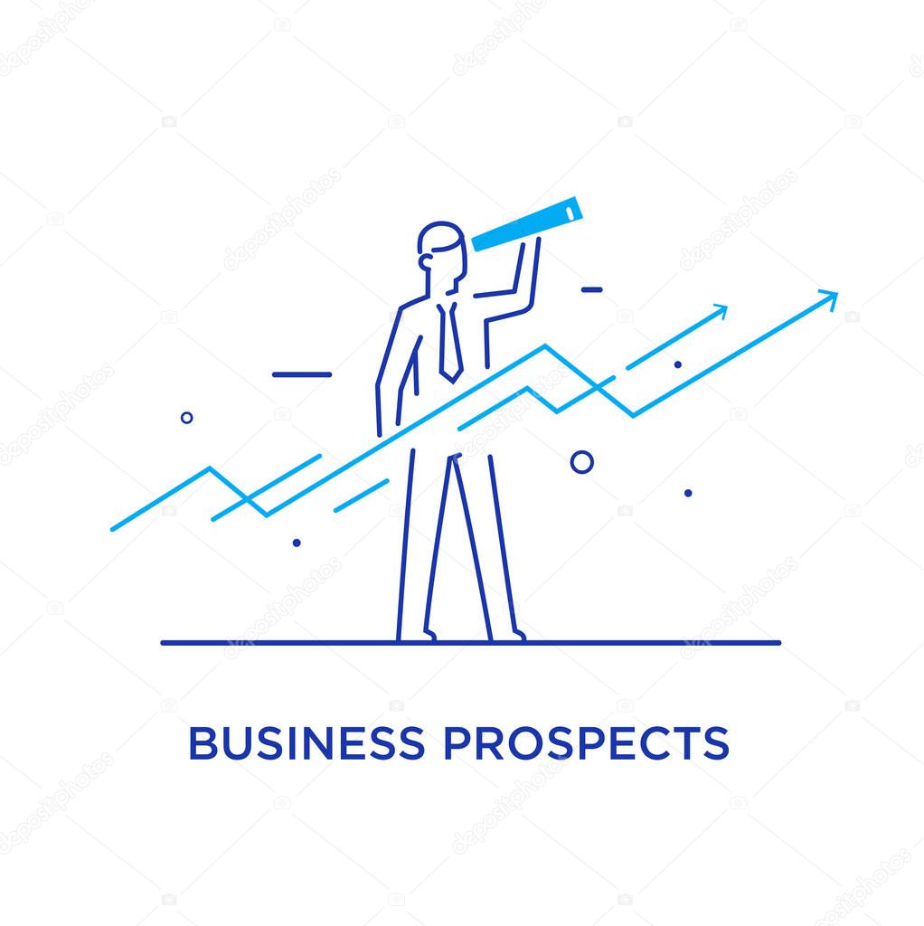 Businessman runs forward to success. growth charts. Line icon illustration. Success, rates