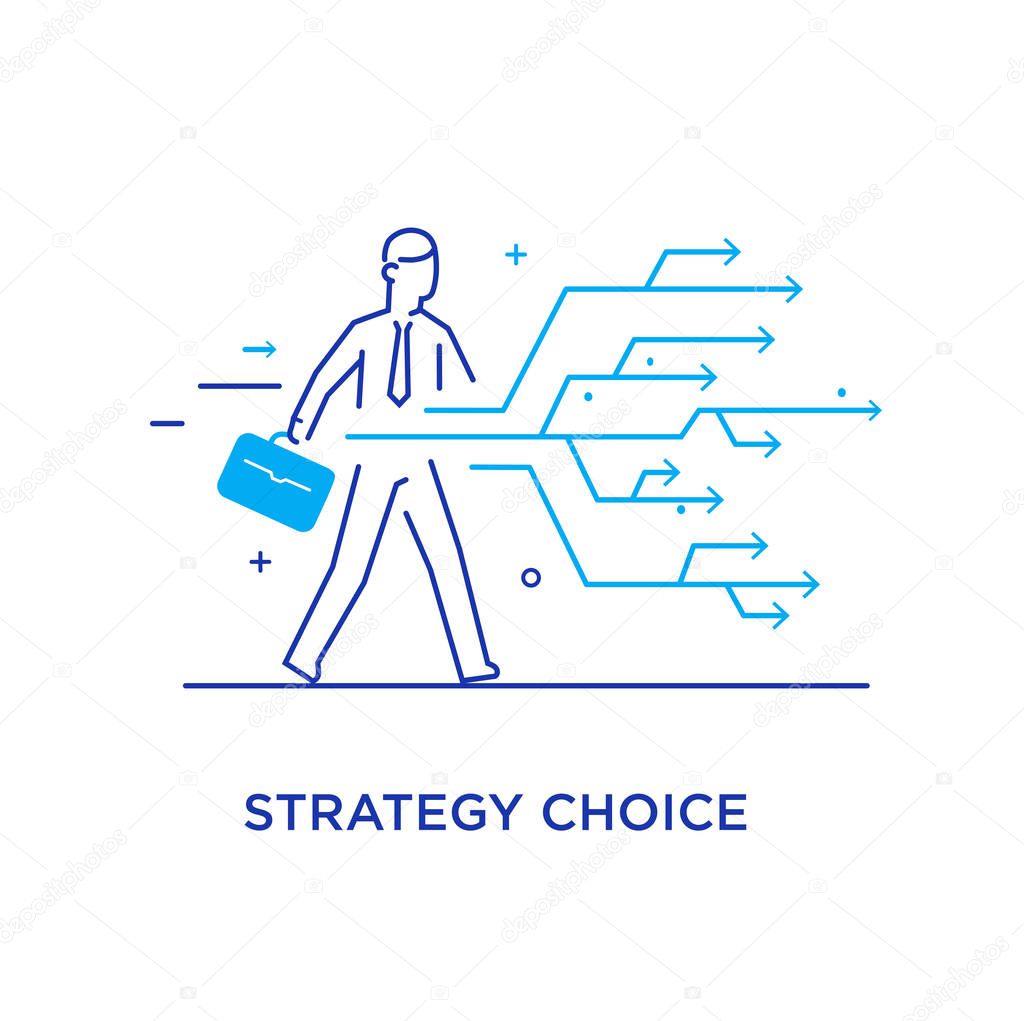 Businessman chooses the right path. Success, career. Line icon illustration
