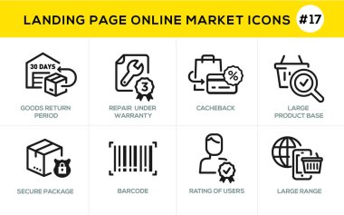Düz çizgi tasarım kavramı simgeleri online alışveriş, e-ticaret e-ticaret Hizmetleri, ödeme yollarýndan, destek, teslim işlemi, online sipariş yordamı, Web sitesi banner ve açılış sayfası