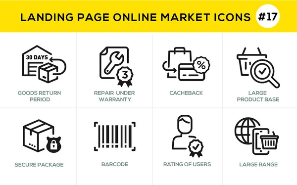 Flat line design concept icons online shopping, e-commerce m-commerce services, payment procedure, support, delivery process, online order procedure, website banner and landing page — Stock Vector