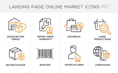 Düz çizgi tasarım kavramı simgeleri online alışveriş, e-ticaret e-ticaret hizmetleri, ödeme yollarýndan, destek, teslim işlemi, online sipariş yordamı, Web sitesi banner ve açılış sayfası. Vektör eps 10
