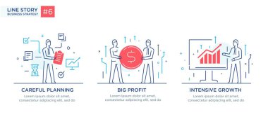 İllüstrasyonlar kavramı işadamları ile kümesi. İş akışı, büyüme, grafik. İş geliştirme, kilometre taşları. Doğrusal illüstrasyon simgeler infographics. Açılış sayfası sitesi baskı poster. Çizgi hikaye