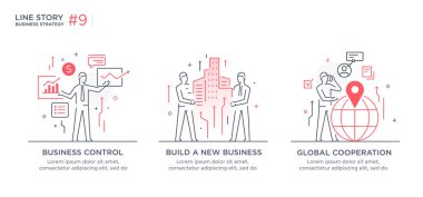 İş konsepti ile illüstrasyon seti. Çalışma akışı, büyüme, grafikler. İş geliştirme, kilometre taşları, başlangıç. doğrusal illüstrasyon Simgesi bilgi grafikleri. İniş sayfası baskı posteri. Çizgi