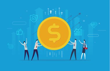 İşadamları ekibi büyük dolar sikke tut