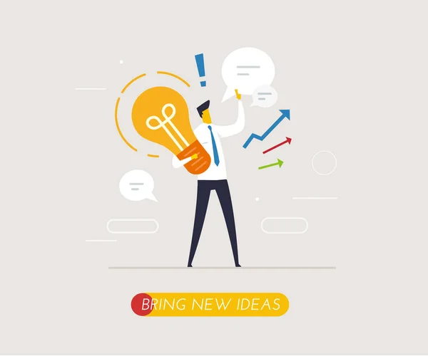 Businessman holding a light bulb offers new ideas. . Success, growth rates — Stock Vector