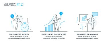 İllüstrasyonlar kavramı işadamları ile kümesi. İş akışı, büyüme, grafik. İş geliştirme, kilometre taşları. Doğrusal illüstrasyon simgeler infographics. Açılış sayfası sitesi baskı poster. Çizgi hikaye