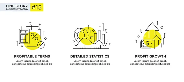 Zestaw ilustracji z koncepcją biznesową. Przepływ pracy, wzrost, grafika. Rozwój biznesu, kamienie milowe, start-up. ilustracja liniowa Ikony infografiki. Plakat wydruku strony lądowania. Linia — Wektor stockowy