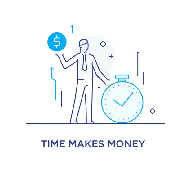 Čas jsou peníze. podnikatel. růstové grafy. Čárová ilustrace ikona. Úspěch, sazby — Stockový vektor