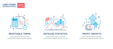 İş konsepti ile illüstrasyon seti. Çalışma akışı, büyüme, grafikler. İş geliştirme, kilometre taşları, başlangıç. doğrusal illüstrasyon Simgesi bilgi grafikleri. İniş sayfası baskı posteri. Çizgi