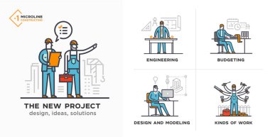 İnşaatçılar, yeni bir proje, mühendislik, tahminler. Aşamaları