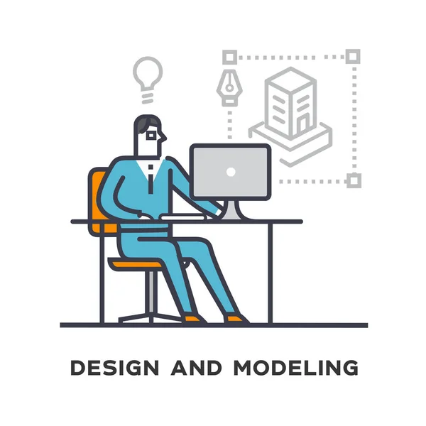 Construtor desenhando um plano de construção — Vetor de Stock