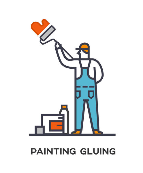 Worker paints the wall