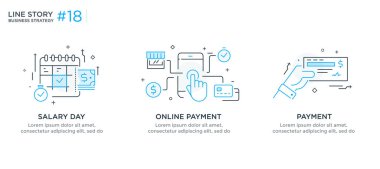 İş konsepti ile illüstrasyon seti. Çalışma akışı, büyüme, grafikler. İş geliştirme, kilometre taşları, başlangıç. doğrusal illüstrasyon Simgesi bilgi grafikleri. İniş sayfası baskı posteri. Çizgi