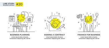 İllüstrasyonlar kavramı işadamları ile kümesi. İş akışı, büyüme, grafik. İş geliştirme, kilometre taşları. Doğrusal illüstrasyon simgeler infographics. Açılış sayfası sitesi baskı poster. Çizgi hikaye