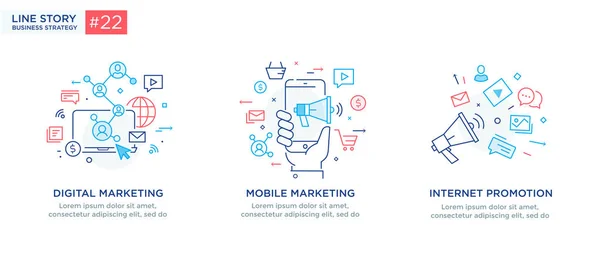 Conjunto de ilustrações conceito com conceito de negócio. Fluxo de trabalho, crescimento, gráficos. Desenvolvimento de negócios, marcos, start-up. ilustração linear Ícones infográficos. Cartaz de impressão de site de landing page. Linha —  Vetores de Stock