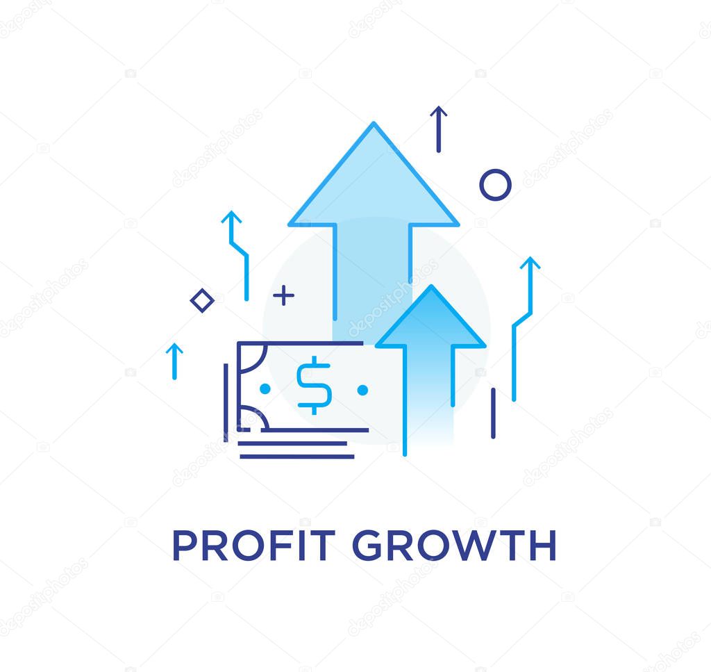 Profit growth. bank notes. Way to success, exchange rate. Business concept. line icon illustration
