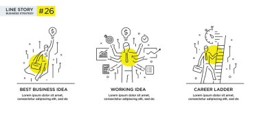 İş konsepti ile illüstrasyon seti. Çalışma akışı, büyüme, grafikler. İş geliştirme, kilometre taşları, başlangıç. doğrusal illüstrasyon Simgesi bilgi grafikleri. İniş sayfası baskı posteri. Çizgi