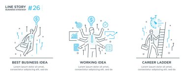 İş konsepti ile illüstrasyon seti. Çalışma akışı, büyüme, grafikler. İş geliştirme, kilometre taşları, başlangıç. doğrusal illüstrasyon Simgesi bilgi grafikleri. İniş sayfası baskı posteri. Çizgi