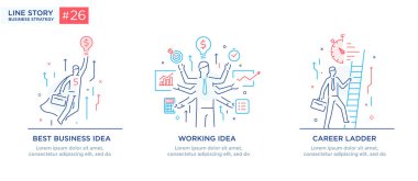 İş konsepti ile illüstrasyon seti. Çalışma akışı, büyüme, grafikler. İş geliştirme, kilometre taşları, başlangıç. doğrusal illüstrasyon Simgesi bilgi grafikleri. İniş sayfası baskı posteri. Çizgi
