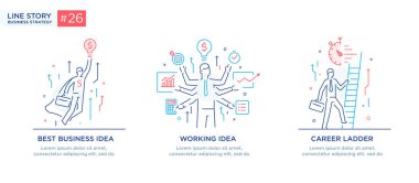 İş konsepti ile illüstrasyon seti. Çalışma akışı, büyüme, grafikler. İş geliştirme, kilometre taşları, başlangıç. doğrusal illüstrasyon Simgesi bilgi grafikleri. İniş sayfası baskı posteri. Çizgi