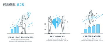 İllüstrasyonlar kavramı işadamları ile kümesi. İş akışı, büyüme, grafik. İş geliştirme, kilometre taşları. Doğrusal illüstrasyon simgeler infographics. Açılış sayfası sitesi baskı poster