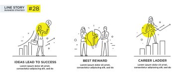 İllüstrasyonlar kavramı işadamları ile kümesi. İş akışı, büyüme, grafik. İş geliştirme, kilometre taşları. Doğrusal illüstrasyon simgeler infographics. Açılış sayfası sitesi baskı poster