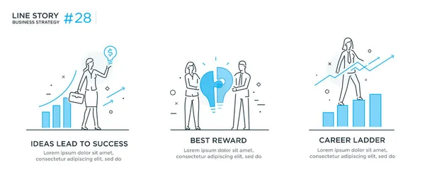 Uppsättning illustrationer koncept med affärsmän. Arbetsflöde, tillväxt, grafik. Affärsutveckling, milstolpar. linjär illustration ikoner infographics. Landning sida webbplats utskrift affisch — Stock vektor
