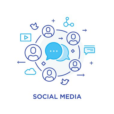 Sosyal Medya blog. Sanal iletişim smartphone. İşbirliği etkileşim. Başarı, işbirliği. satır simge tasarlamak