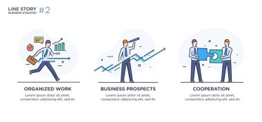 İllüstrasyonlar kavramı işadamları ile kümesi. İş akışı, büyüme, grafik. İş geliştirme, kilometre taşları. Doğrusal illüstrasyon simgeler infographics. Açılış sayfası sitesi baskı poster