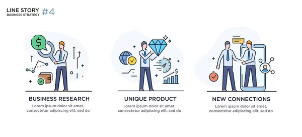 Conjunto de ilustrações conceito com empresários. Fluxo de trabalho, crescimento, gráficos. Desenvolvimento de negócios, marcos. ilustração linear Ícones infográficos. Cartaz de impressão do site de aterrissagem — Vetor de Stock