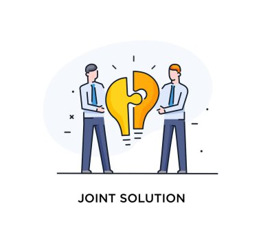 İşadamları bulmaca lamba bağlayın. Ortak çabaları, başarı, Birliği, fikir. Başarı işbirliği. satır simge tasarlamak