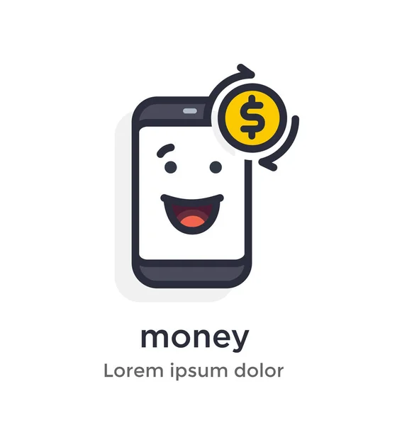 Emotie telefoon winst, geld, intrekking, overdracht, fondsen, dollar, betaling, operatie, bank, rekening illustratie Icon. — Stockvector