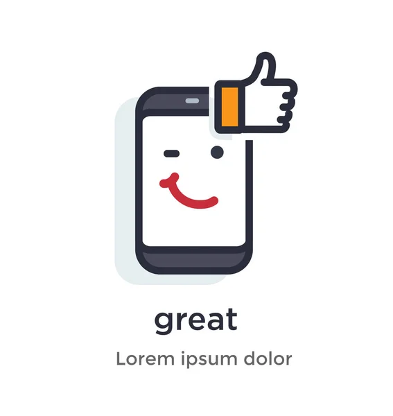 Emotion phone thumb up, like, comment, approvement, post, great, fun illustration . — стоковый вектор