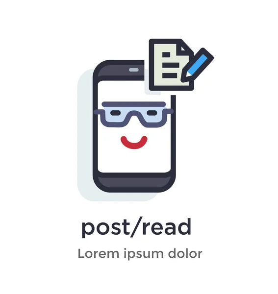 Emotion phone content, social, networks, write, post, article, read, comment, media, illustration Icon.