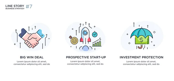 Conjunto de ilustrações conceito com empresários. Fluxo de trabalho, crescimento, gráficos. Desenvolvimento de negócios, marcos. ilustração linear Ícones infográficos. Cartaz de impressão de site de landing page. História da linha — Vetor de Stock