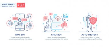 İşadamları ile illüstrasyon kavramı kümesi. teknoloji, ortaklık, bağlantı, iş robotu, kibes. doğrusal illüstrasyon Simgeler infographics. Açılış sayfası sitesi baskı posteri. Çizgi hikayesi