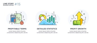 İş konsepti ile illüstrasyon seti. Çalışma akışı, büyüme, grafikler. İş geliştirme, kilometre taşları, başlangıç. doğrusal illüstrasyon Simgesi bilgi grafikleri. İniş sayfası baskı posteri. Çizgi