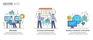 İş konsepti ile illüstrasyon seti. Çalışma akışı, büyüme, grafikler. İş geliştirme, kilometre taşları, başlangıç. doğrusal illüstrasyon Simgesi bilgi grafikleri. İniş sayfası baskı posteri. Çizgi