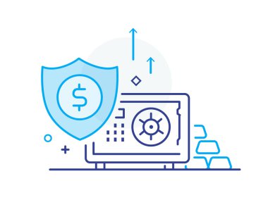 Para biriktirme kasası. İş geliştirme, kilometre taşları, başlangıç. doğrusal illüstrasyon Simgesi bilgi grafikleri. İniş sayfası baskı posteri. Satır hikayesi