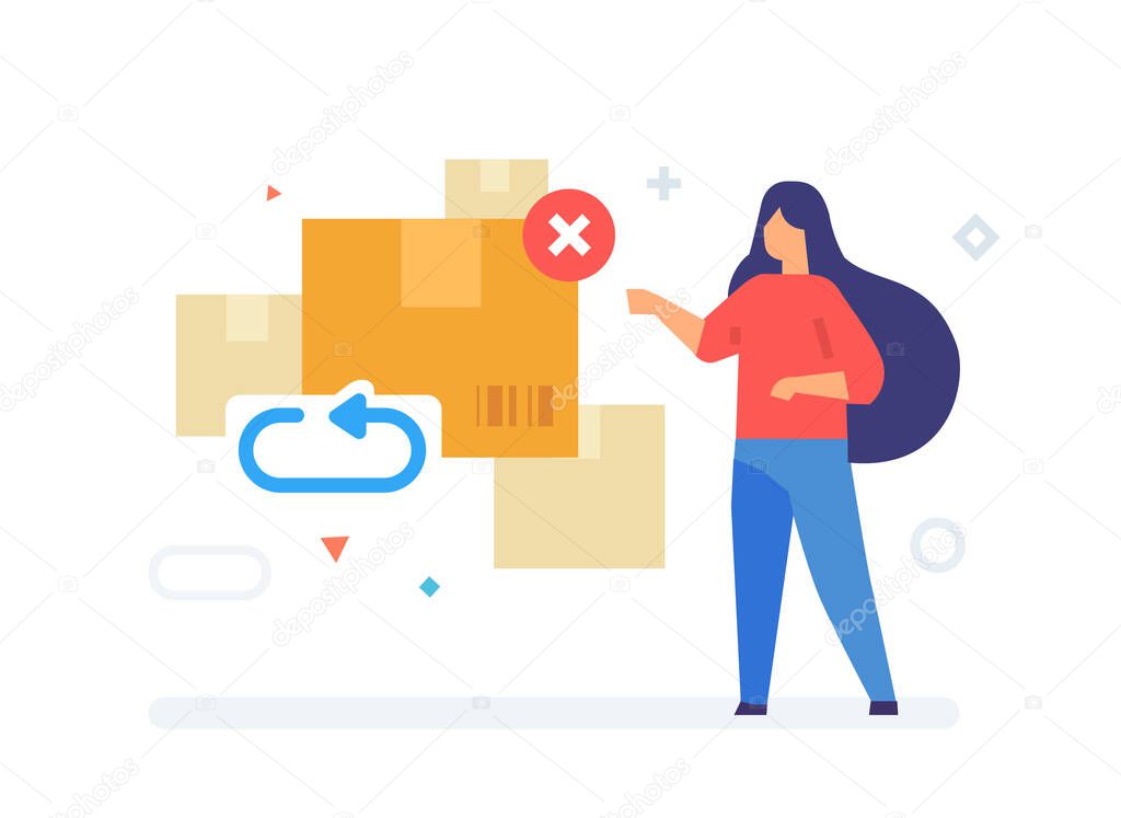 return of goods by mail illustration. Smartphones tablets user interface online shopping. Flat illustration Icons infographics. Landing page site print poster.
