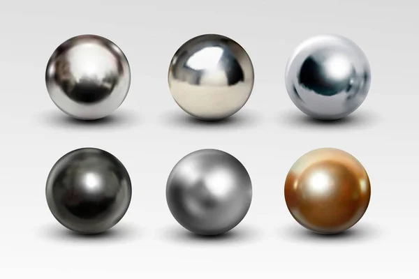 Conjunto de bolas cromadas realista isolado no fundo branco —  Vetores de Stock