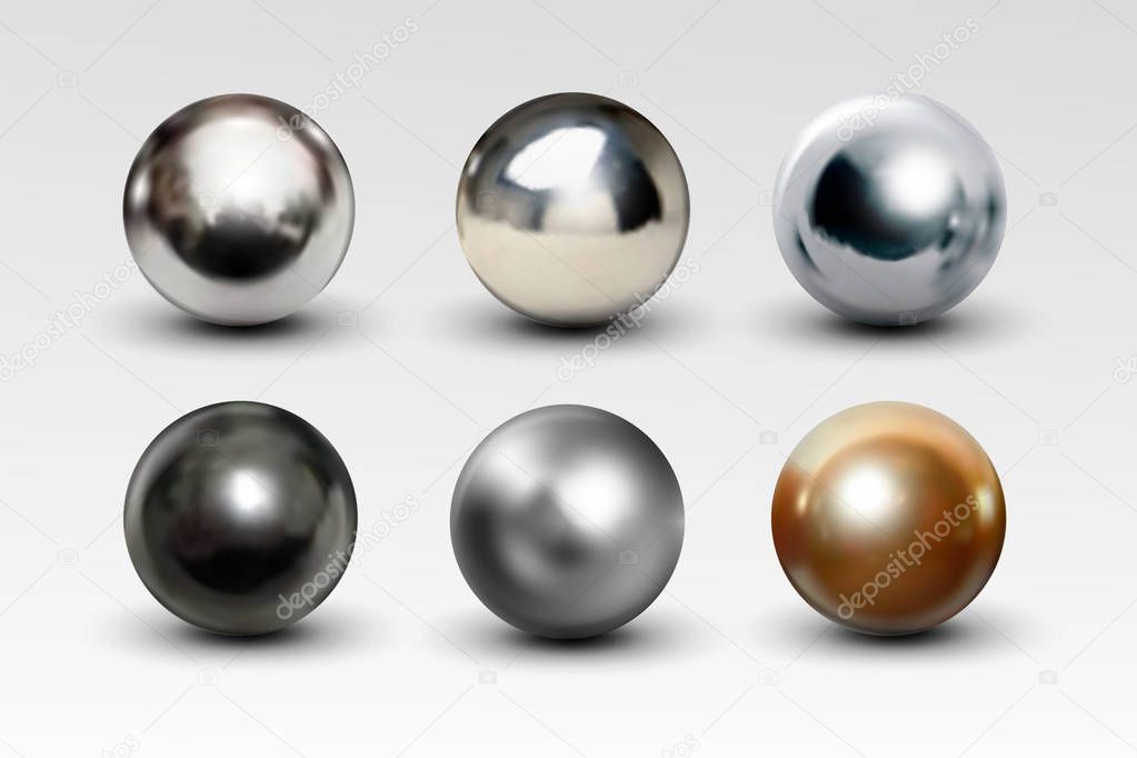 Chrome ball set realistic isolated on white background